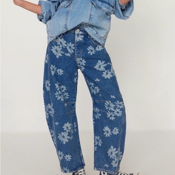 We The Free Denim - We the free - free people - Floral good luck barrel jeans laser daisy - 27